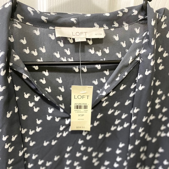 LOFT Gray Rooster Bow Tie Blouse - Picture 3 of 15